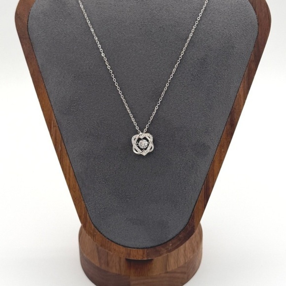 925 Sterling Silver CZ Heart Knot Pendant Necklace